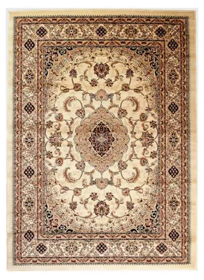 Produktbild von Carpeto Orientteppich Creme 140 x 190 cm Medaillon Konturenschnitt Muster Iskander Kollektion