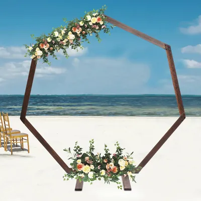 Produktbild von Holz Hochzeitsbogen - Heptagon Hintergrundständer - 2,24 m Höhe - Ballonbogen & Traubogen - Für Hochzeit/Geburtstag - Milchweiß