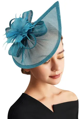 Produktbild von Fascinator Hut mit Schleier und Feder für Damen, Peacock Blue