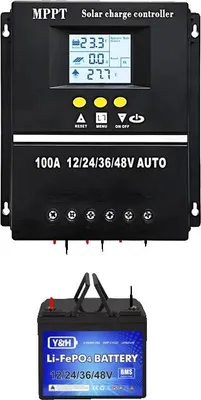 Zdjęcie produktu dla Kontroler ładowania słonecznego, technologia MPPT, dwa złącza ładowania USB, 100A, 12V 24V 36V 48V