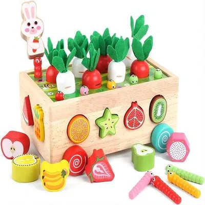 Produktbild von Kinderspielzeug-Farm in Baumbaumform, Puzzel mit Insektenschnapper und Radistrecker.