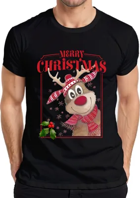 Produktbild von Merry Christmas Rentier Rudolf - Weihnachten Weihnachtsgeschenk Christmas Herren T-Shirt, Schwarz, XXL