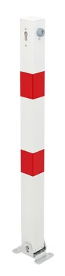 Produktbild von Alberts Absperrpfosten Klappy | zum Aufschrauben, umlegbar | weiß | Pfosten 70 x 70 mm | Höhe über Boden 100 cm | mit gleichschließendem Profilzylinderschloss