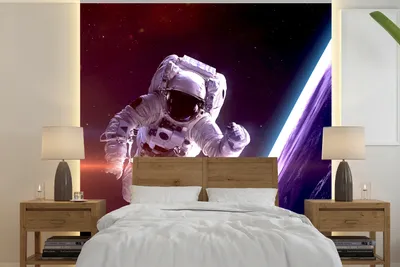 Produktbild von MuchoWow® Fototapete für Wohnzimmer oder Schlafzimmer Wandtapete Vinyl Motivtapete Weltraum - Erde - NASA - Jungen - Kinder - Kinder - 240x240 cm - Schlafzimmer-Tapete