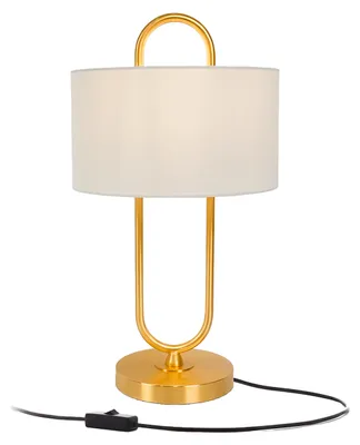 Produktbild von Relaxdays Tischlampe, offene U-Form, Leinenschirm, E27, HD 55x30,5cm, Nachttischlampe mit Kabel, Schlafzimmer, weiß/gold