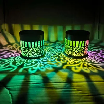 Produktbild von Solar Wandleuchte Garten 2er Set, LED Solar Außenleuchte mit Farbwechsel 7 Farben, dekorative Projektionslampe für Terrasse, Zaun & Gartenbeleuchtung