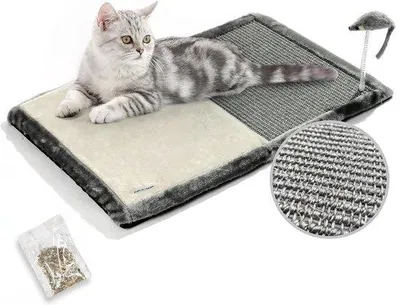Produktbild von Famanu Katzenkrabmatte aus Sisal - weiches Katzenbett - interaktives Katzenspielzeug - faltbar