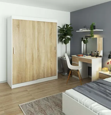 Obrázek produktu pro Prostorná šatní skříň 150 cm VALESTRA - bílá / dub sonoma