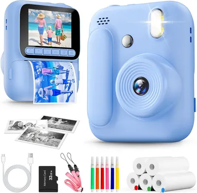 Produktbild von Sofortbildkamera für Kinder mit Druckfunktion, 1080P Digitalkamera, 5 Rollen Druckpapier, 32GB Karte & Stiften,Geschenk für Jungen & Mädchen 3–14 Jahr