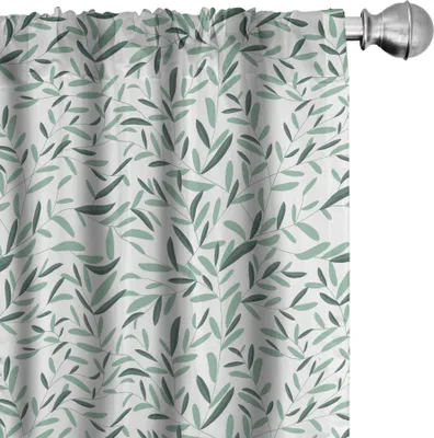 Produktbild von ABAKUHAUS Salbei Vorhänge, Gardinen, Muster mit Blättern Umwelt Natur Einfachheit Sommer Frühling Pflanzen Garten, 2 Stück 75 x 245 cm, Reseda Grün Weiß