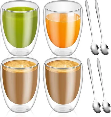 Produktbild von Gläser für Latte Macchiato - Pack von 4 - Doppelwandige Cappuccino-Tassen - 350 ml Borosilikatglas - Ideal für Tee, Kaffee und Eis-Kaffee