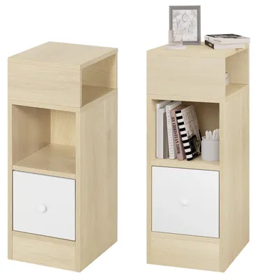 Zdjęcie produktu dla Szafka nocna - Zestaw 2 sztuk - Nowoczesna szafka nocna - 2 sztuki - Otwarta półka, 1 szuflada - 25x66x30 cm