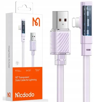 Produktbild von Mcdodo Abgewinkeltes Usb-Lightning-Flachkabel 36W Für Iphone 13 14 Lila 2M