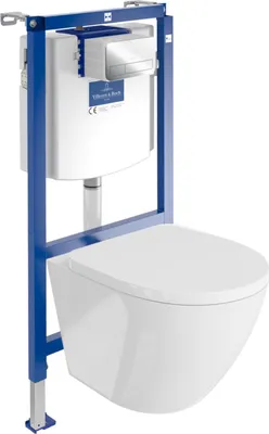 Produktbild von DOMINO | Villeroy&Boch ViConnect H112 Vorwandelement Unterputz WC mit Bedienplatte + Wand Hänge Tiefspül WC Sofi Weiß Spülrandlos | WC Komplettset |