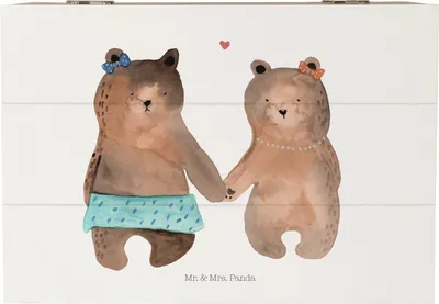 Produktbild von Mr. & Mrs. Panda Holzkiste Bär Freundin 22 x 15 cm - Weiß - Geschenk, aufbewahrungskiste mit deckel, Kiste, Holzbox, Aufbewahrungsbox aus Holz, Box, Teddy