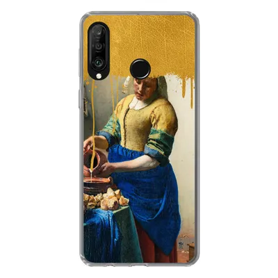 Produktbild von MuchoWow® Handyhülle Schutzhülle Hülle für Huawei P30 Lite Milchmädchen - Gold - Alte Meister Silikon Softcase Handy Hülle - Handyhülle
