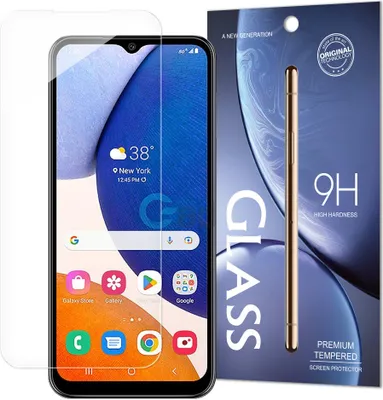 A product shot of a screen protector packaging and a smartphone with a screen protector applied.