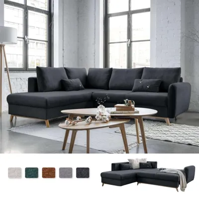 Image de MIUFORM Scandic Lagom - Canapé d'angle avec fonction lit L-FORME GAUCHE - 242x202cm - Gris foncé - Canapé-lit Canapé