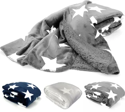 Produktbild von heimtexland ® Dicke Kuscheldecke Sterne Soft Flanell Sherpa Wohndecke warm 150x200 XL Winterdecke Typ855 Anthrazit