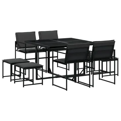 Produktbild von 9-tlg. Garten-Essgruppe mit Kissen Schwarz Textilene