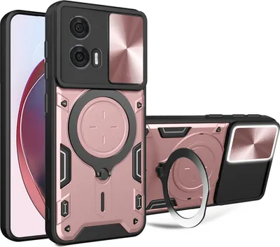 Obrázek produktu pro Pouzdro pro Motorola Edge 50 Fusion 5G dvojvrstvé odolné pouzdro s ochranným krytem kamery a kruhovým stojánkem na prsten Růžový