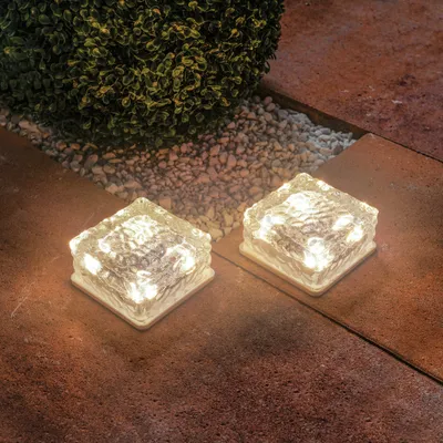 Produktbild von esotec Solar Glas-Pflasterstein Leuchtstein für außen 2er SET wetterfest 102560