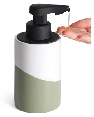 Produktbild von Automatischer Seifenspender 300ml mit Sensor, USB Wiederaufladbar, IPX5 Wasserdicht, Keramik Weiß-Rotbraun