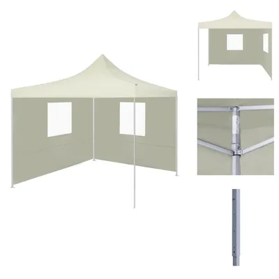 Immagine prodotto di vidaXL Tenda professionale per feste pieghevole con 2 pareti laterali 2×2 m in acciaio crema - Padiglioni e tende per feste