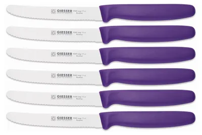 Produktbild von 6er Set Giesser Brötchenmesser Tomatenmesser Küchenmesser 3mm Wellenschliff Klinge 11cm - halal violett
