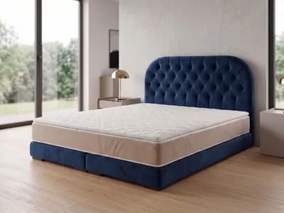 Produktbild von Polsterbett  LEON 4 mit Kopfteil, modernes gepolstertes Bett in 140 x 200 cm Farbe: Blau