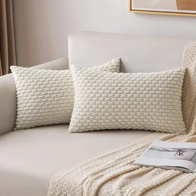 Productafbeelding van Set van 2 kussenhoezen, corduroy fluweel, 40 x 60 cm, crèmekleurig
