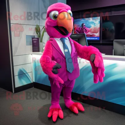 Produktbild von Magenta-Papagei REDBROKOLY Maskottchen kostüm gekleidet in einen Anzug und Umhänge