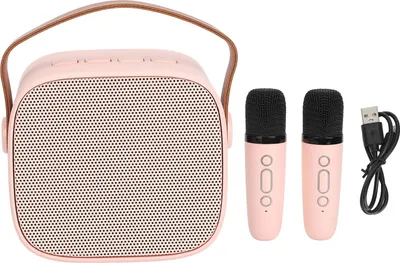 Obrázok produktu pre Mini karaoke, prenosný reproduktor Bluetooth s 2 bezdrôtovými mikrofónmi pre deti a dospelých, ružový