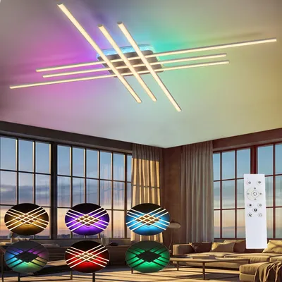 Produktbild von 60W Lineform LED Deckenleuchte mit RGB Backlamp, Dimmbar mit Fernbedienung, 120cm Modern Deckenlampe für Schlafzimmer Kinderzimmer Wohnzimmer