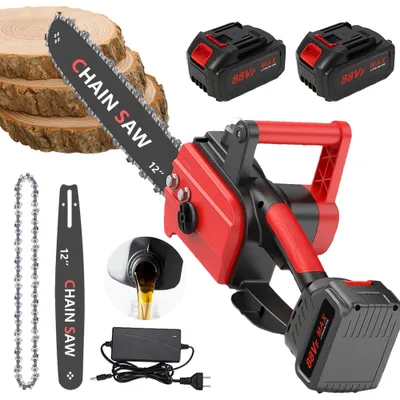Produktbild von Akku Bürstenlose Kettensäge mit 2 Akkus, 30cm Schnittlänge,12 Zoll Bürstenlose Kettensäge Elektrisch,Handkettensäge,Zum Beschneiden und Sägen von Holz