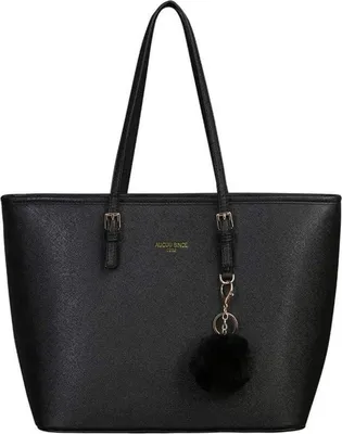 Produktbild von URAQT Damen Handtasche Schwarz Kaninchen Pelz Kugel Plüsch Schlüsselring
