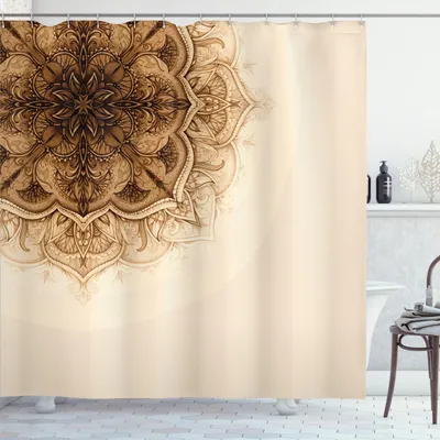 Obrázek produktu pro ABAKUHAUS Volk Sprchový závěs, ručně malované mandaly ve stylu vintage, ozdobné rohy, osmanská kultura, umělecké prvky, 175 x 200 cm, hnědá barva