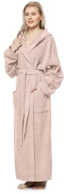 Produktbild von Ibenzoa® Damen-Bademantel mit Kapuze – hochwertiger Baumwoll-Frottee, wadenlang oder extra lang, 2 aufgesetzte Taschen & Bindegürtel, schadstofffrei