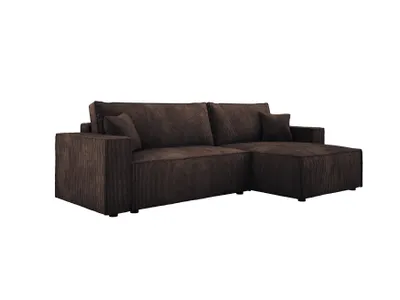 Produktbild von DOMO-HOME POSO XL Ecksofa Mit Schlaffunktion Und Bettwäschebox – Universell Montierbare Ottomane | Rechts/Links | 274x143x83cm | Strapazierfähiger Kordstoff | Braun | Poso