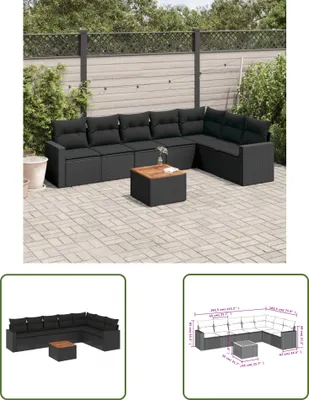 Produktbild von The Living Store 8-tlg. Garten-Sofagarnitur mit Kissen Schwarz Poly Rattan