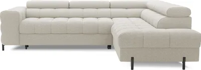 Image de Best Mobilier Elisa - canapé d'angle droit 5 places convertible avec coffre et têtières réglables en tissu bouclette , Beige