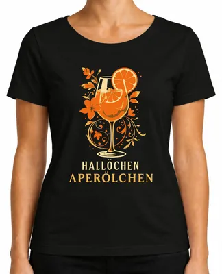 Produktbild von Hallöchen Aperölchen Aperol Spritz Sommerdrink Orange Cocktail Damen T-Shirt, Schwarz, L