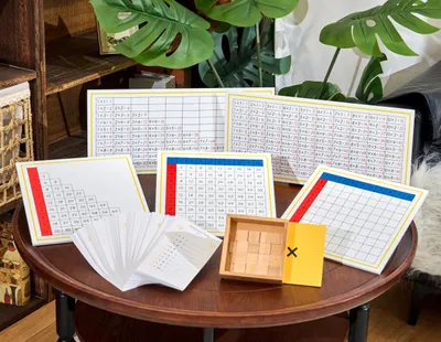 Montessori Multiplikations-Set, 4 Bretter, Holzblöcke, 1-10