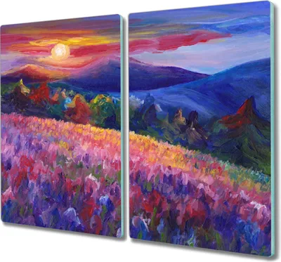 Produktbild von Coloray Hackbrett Kochplattenabdeckung Herdabdeckplatte 2x30x52 cm Schneidebrett Küchenbrett - Malerei Berge Wiese