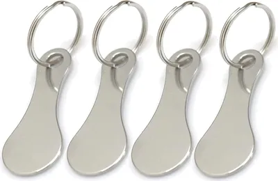 Produktbild von Comforty 4 Stück Einkaufswagenlöser, Rund Edelstahl Einkaufswagenchip, Schlüsselanhänger mit Einkaufschip, Einkauswagenauslöser für Einkaufswagen
