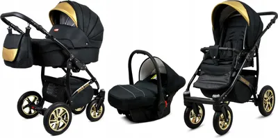 Produktbild von BabyLux® Gold Lux | 3in1 Kinderwagen Set | Onyx | Kombikinderwagen | Kinderwagenset | Buggy + Ba
