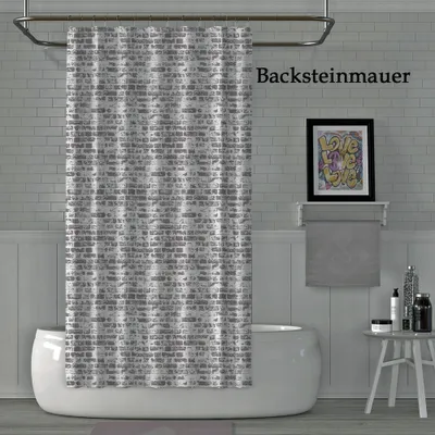 Produktbild von Textil Duschvorhang 120 x200cm "BACKSTEINMAUER" Wannenvorhang Khaki Weiß inkl.Ringe