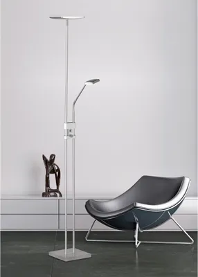 Produktbild von LED Deckenfluter dimmbar mit Leselicht einzeln schaltbar, Silber 185cm