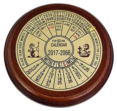 Messing-Tischkalender auf Holzsockel, 12 cm, nautisch