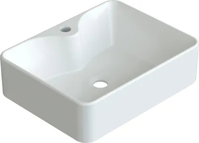 Produktbild von Waschbecken Aufsatzwaschbecken rechteckig aus Keramik Weiß mit Hahnloch 48,5x37,5x14 cm